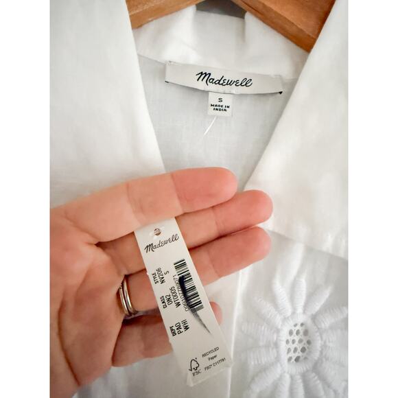 Madewell | NWT Embroidered Lace Button-Up Shirt in White | Sz S - Picture 7 of 12